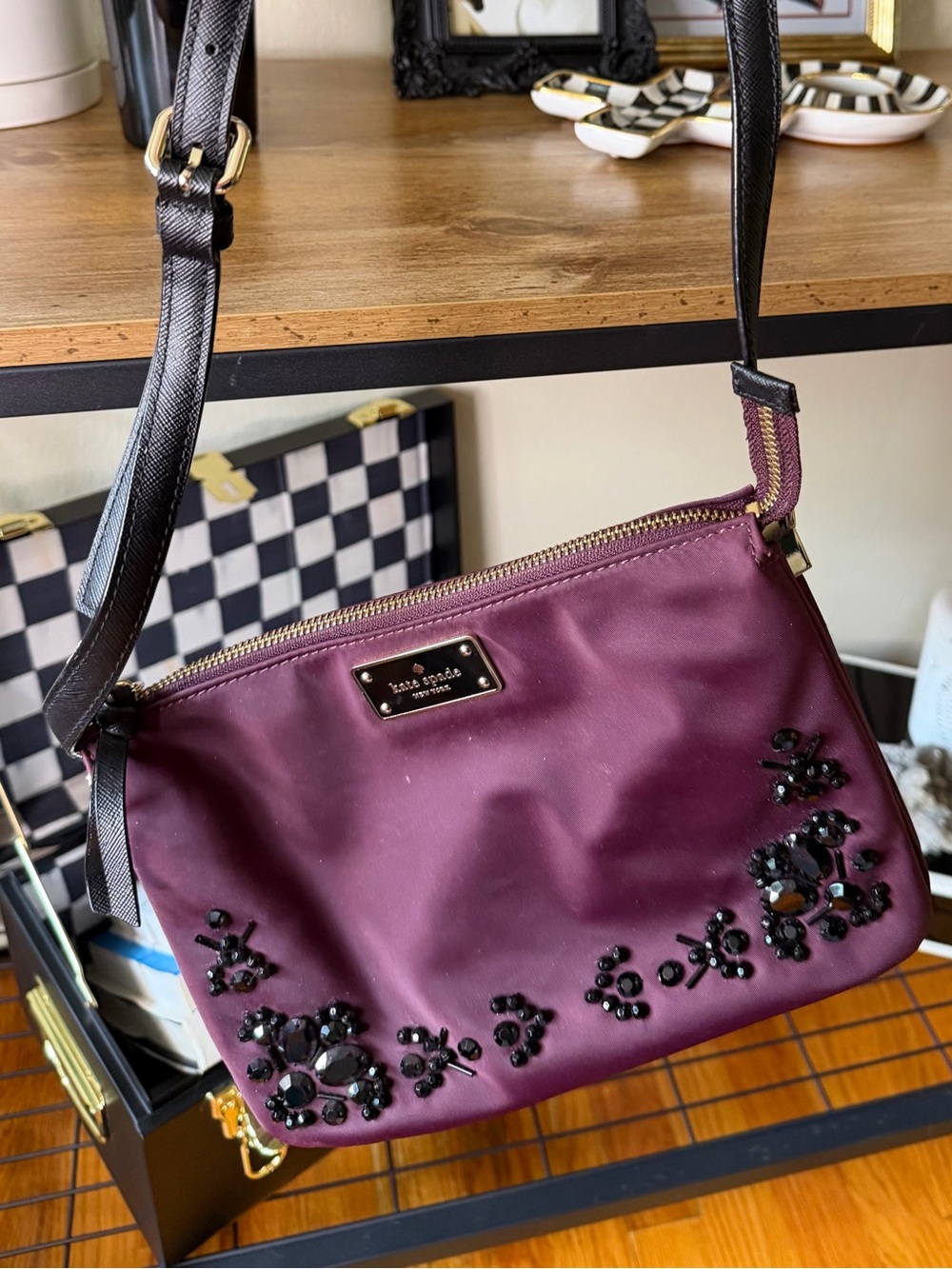 Kate Spade Purple Embellished Crossbody Bag